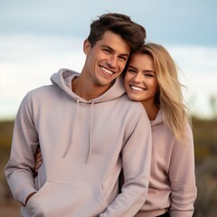 Illustration of a fashioncouple  portrait with plain hoodie mockup, AI Generated