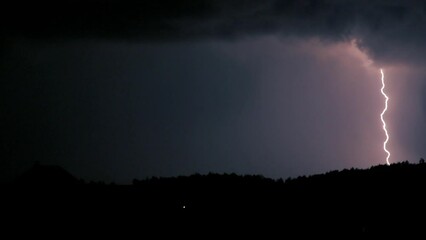 Aufkleber - Thunderstorm with bright flashes at night in summer august. 4k video footage