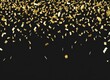 raining gold confetti isolated on black, party background concept with copy space for award. AI Generated.