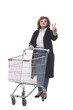 © ASDF - in full growth. casual woman with shopping cart.