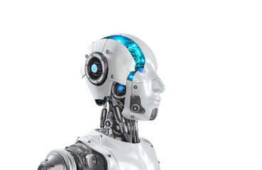 Poster - Part of one separated robot head 3D rendering with digital graphic brain engine inside isolated on transparent background, png file
