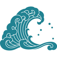 Wall Mural - oriental sea wave silhouette shape design 