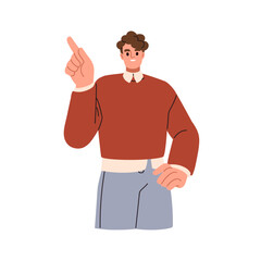 Aufkleber - Business man pointing up and aside. Happy businessman showing something with hand gesture, finger. Employee presenting, indicating, advertising. Flat vector illustration isolated on white background