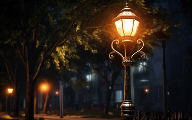 Wall Mural - Street lamp shining in the night