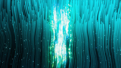 Fototapete - Black background with brilliant bright animation. Motion. Turquoise and purple vertical stripes that move in different directions and change color.