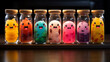 Bottles with monsters with different emotions. Awareness of perception and cognitive processing emotions 