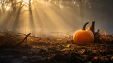 Fototapeta  - huge ripe orange pumpkin, autumn festive background, halloween calendar, nature harvest, fictional computer graphics