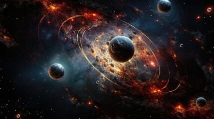 Wall Mural - quasars, ringed moons, exotic planets caught in a nebula