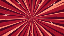 Red Comics Style Background. Focus Lines Background. Comic Style Background With Lightning And Halftone Effect.