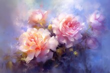 Roses Delicate Background Paint. Watercolor Rose Wreath. Beautiful Postcard, Picture, Wallpaper, Photo Wallpaper With Peonies