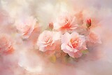 Fototapeta Kwiaty - roses delicate background paint. Watercolor Rose Wreath. Beautiful postcard, picture, wallpaper, photo wallpaper with peonies