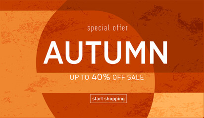 Wall Mural - Autumn Sale. Modern Pattern with Geometric Curve Element in Brown, Orange Colors. Season Discount Offer 40%. Abstract Vector Art in Retro Style for Advertising, Web, Poster, Banner, Cover. 