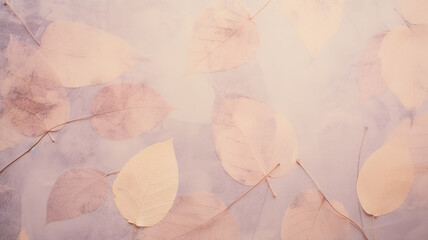 Wall Mural - autumn background prints of dry leaves on paper scrapbooking, soft color delicate pastel colors blank copy space