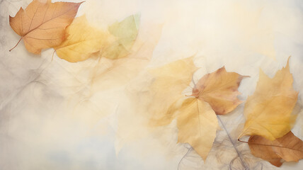 Wall Mural - autumn background prints of dry leaves on paper scrapbooking, soft color delicate pastel colors blank copy space