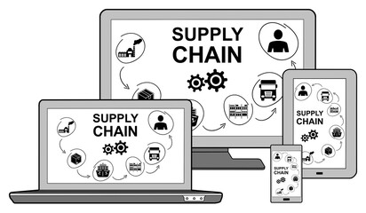 Wall Mural - Supply chain concept on different devices