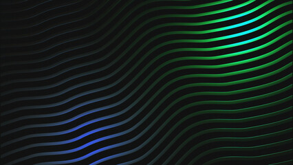 Fototapete - Lines bend in waves with psychedelic effect. Design. Thin lines bend in waves on black background. Beautiful metal lines move with psychedelic bend in space