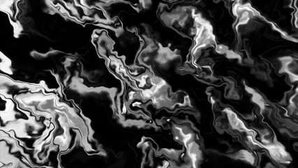 Poster - Black background with silver spots. Motion. White patterns in computer graphics that twitch in different directions.