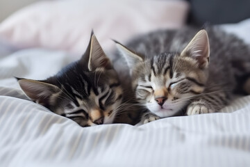 Wall Mural - Two small striped domestic kittens sleeping.