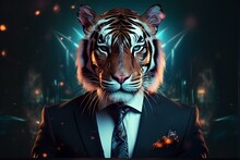Tiger Head Businessman In The Night