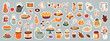 Autumn stickers  big collection with cute seasonal goodies, desserts, hot drinks, autumnal cozy elements, vector  design