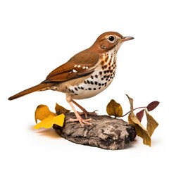 Wall Mural - Wood thrush bird isolated on white background.