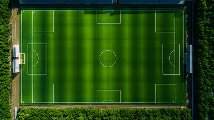 Wall Mural - drone view, green football field from above panorama view of top stadium