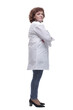 © ASDF - side view. confident woman doctor looking at a white screen.