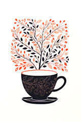 Wall Mural - A drawing of a cup with a tree in it. Imaginary illustration.