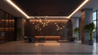 Large reception lobby with lights and plants in minimalism style