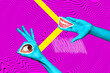Leinwandbild Motiv Picture collage image exclusive magazine of human arms fingers communicating nonverbal language isolated on colorful background