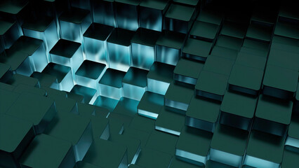 Poster - Abstract dynamic animated wave moving structure of colorful columns or blocks. Design. Wave like motion of long rectangular 3D shapes.
