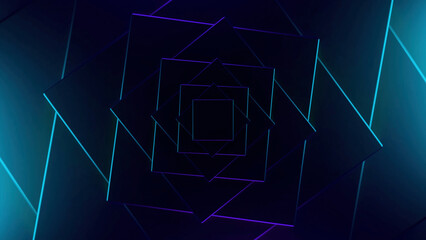 Poster - Flying through rhombus shaped hypnotic tunnel. Design. Gradient spinning square shapes.