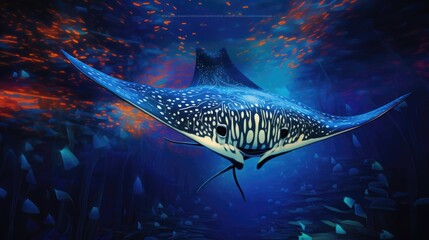 Canvas Print - Giant manta close up background. Close up of stingray. Sea life underwater concept.