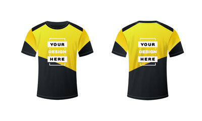 T-shirt mockup. Flat, yellow, T-shirt mockup for your design, T-shirt layout. Vector illustration