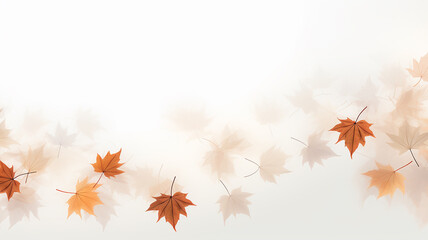 Wall Mural - white background with copy space yellow autumn leaves layer postcard.