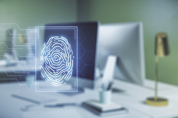 Aufkleber - Abstract creative fingerprint concept on modern laptop background. Multiexposure