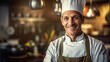 Portrait of A smiling male chef with hands crossed in the kitchen. Generative Ai