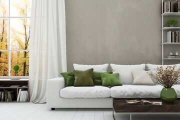 beautiful living room with white sofa. generative ai.