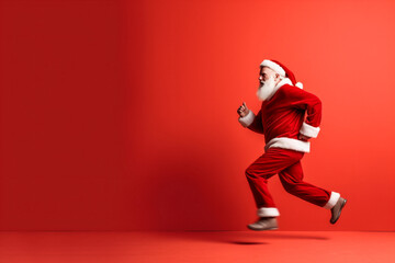 Wall Mural - red man gift christmas run holiday isolated sack claus santa present. Generative AI.