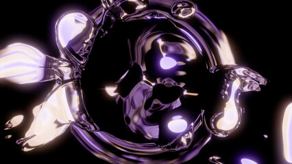Poster - Abstract neon light sphere. Design. Appear and disappear energy disco ball on a black background.