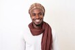 © Anne-Marie Albrecht - medium shot portrait of a confident Kenyan man in his 30s wearing a charming scarf against a white background
