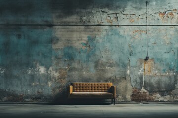 Poster - A brown couch placed in front of a blue wall. Perfect for interior design or home decor projects.