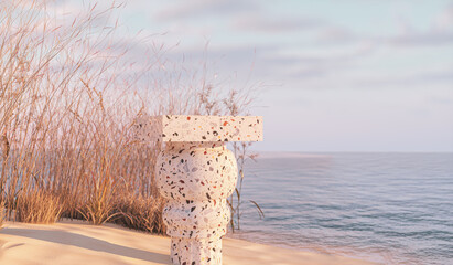 Fototapete - Abstract Autumn scene with a podium for product display. 3d rendering.
