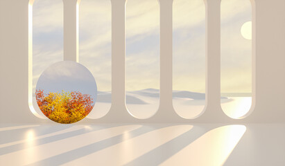 Poster - Abstract Autumn scene with mirror reflect Autumn forest. 3d rendering.