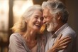 © Chanwit - Elderly Couple's Happiness: A middle-aged senior married couple shares a sincere laugh while cuddling,Generated with AI