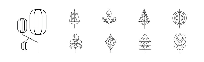 Poster - Floral Decoration Plant Line Stroke Icon Pictogram Symbol Vector Set