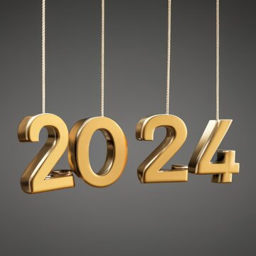 2024 Golden Text Effect, String with 2024 Typography, Royal golden element, New Year Project