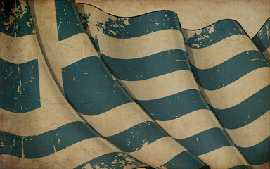 Sticker - Old Paper Print - Waving Flag of Greece