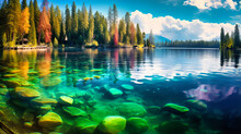 Rainbow Arcs Over Crystal-Clear Lakes