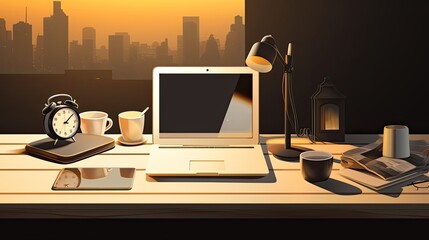 Minimalist desk with tools flat illustration - Generative AI.